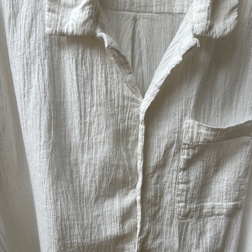 Standard Cloth White Casual Button Down Shirt with Textured Fabric - Picture 3 of 14
